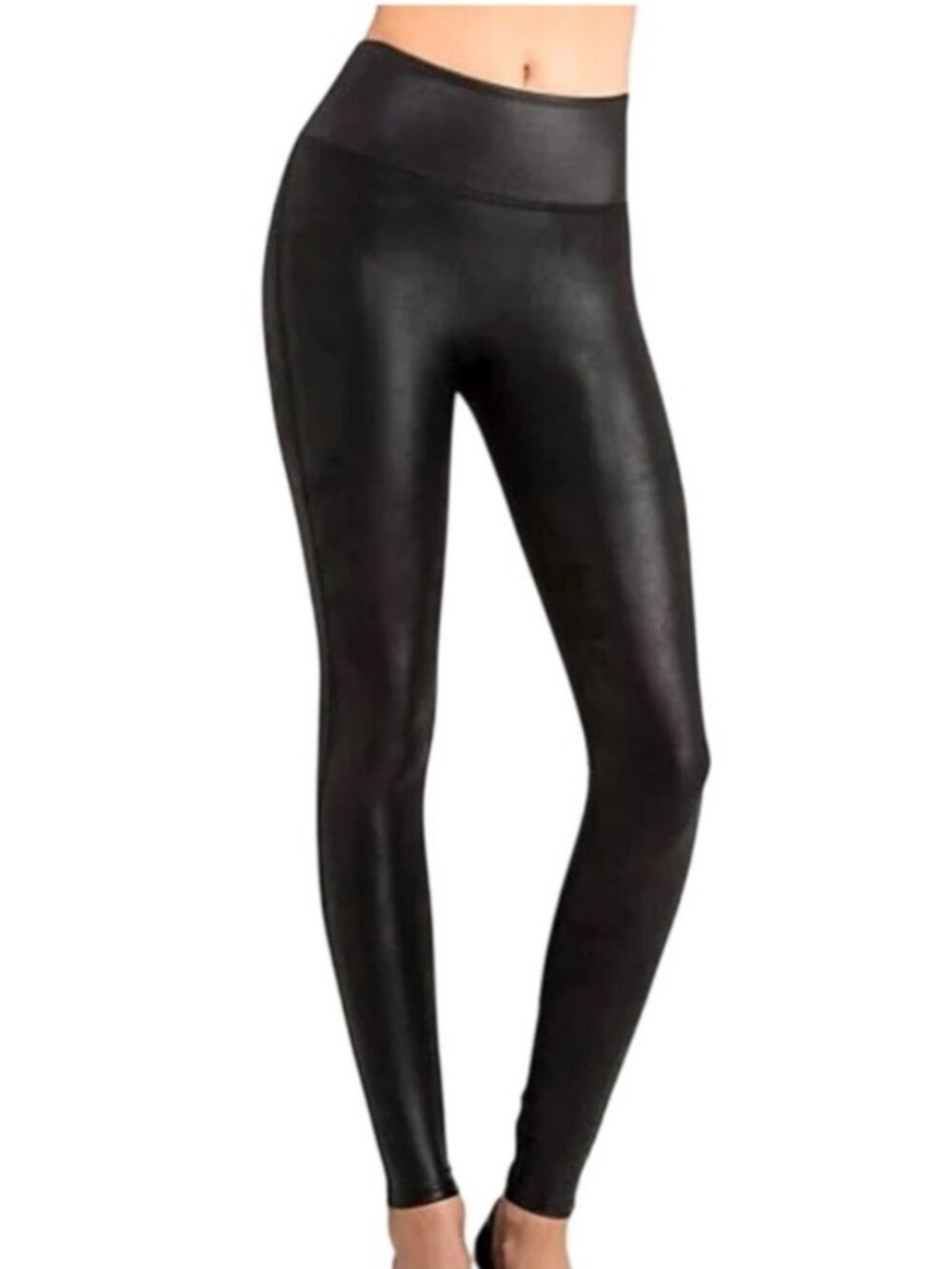 SPANX Faux Leather Leggings Size M Black High Waist Slimming Pants 5562R